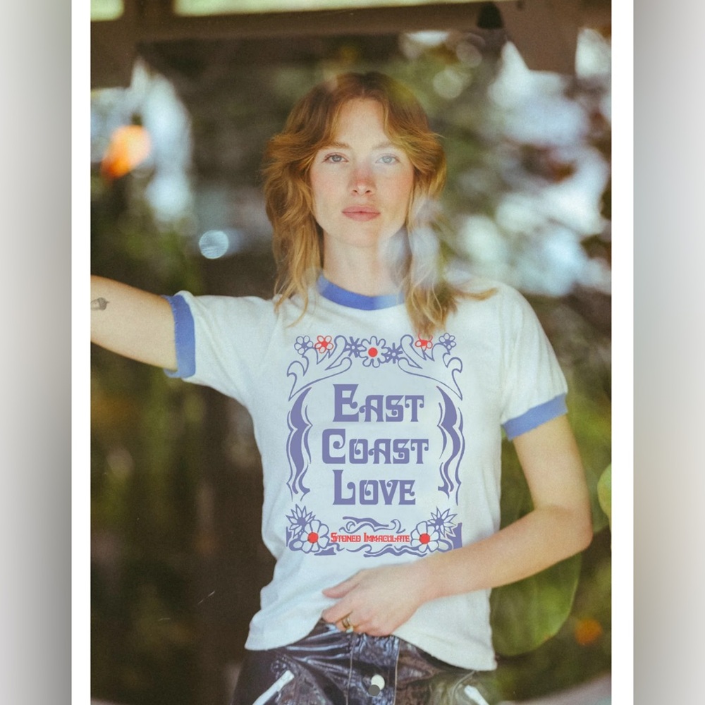 Stoned Immaculate East Coast Love Ringer Cream and Blue Graphic Tee - Picture 3 of 5